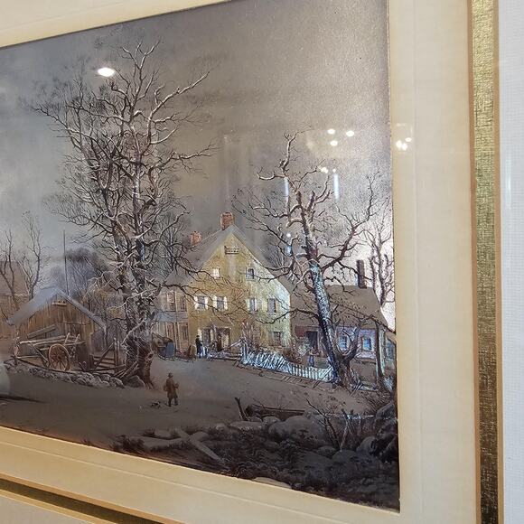 1960s Foil Currier and Ives  "Winter in the Country: A Cold Morning" - Picture 5 of 8